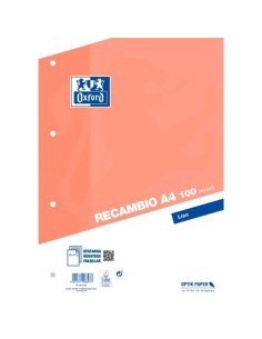 OXFORD RECAMBIO CLASSIC 100H A4 SUELTAS 90GR LISO 4 TALADROS NARANJA
