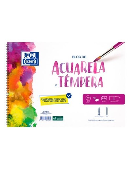 OXFORD PACK BLOC ACUARELA + 2 PINCELES 10H A4+ 300GR MICROPERFORADO