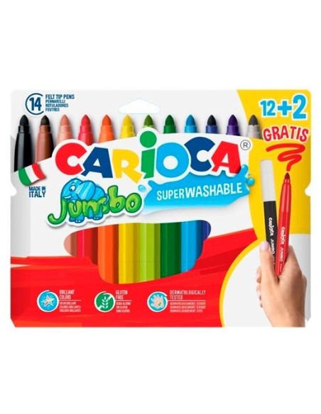 CARIOCA ROTULADORES JUMBO SUPER LAVABLES ESTUCHE 12+2 GRATIS C/SURTIDOS