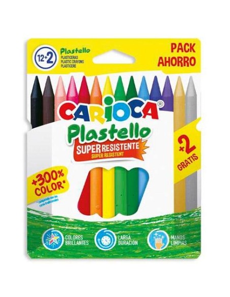 CAJA 12+2 PLASTICERA COLORES SURTIDOS PLASTELLO CARIOCA 42714