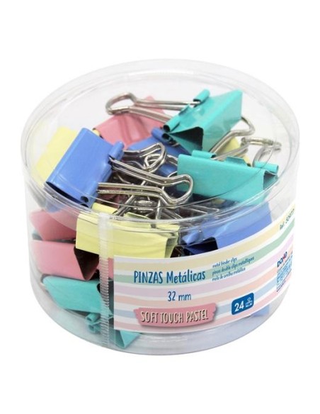 DOHE PINZAS METÁLICAS 32MM BOTE EXPOSITOR 24 C/SURTIDOS PASTEL