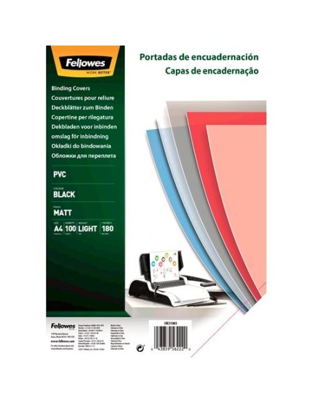PACK 100 PORTADAS PVC OPACO NEGRO 180 MICRAS A4 FELLOWES 5100301