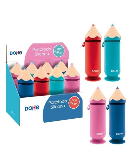 DOHE PORTATODO FORMA DE LÁPIZ DE SILICONA COLORES SURTIDOS EXPOSITOR 8 UD