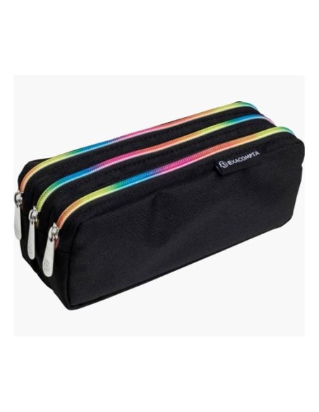 EXACOMPTA ESTUCHE RECTANGULAR 3 COMPARTIMENTOS RAIMBOW NEGRO - Pack de 6 unidades