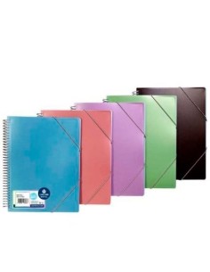 CARCHIVO CARPETA METAL ESPIRAL PP 20 FUNDAS A4 CIERRE C/GOMAS COLORES METALICOS SURTIDOS