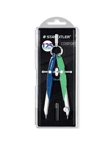 STAEDTLER COMPÁS METÁLICO DE PRECISIÓN MARS CON AJUSTE POR RUEDA AZUL/VERDE MENTA - Pack de 5 unidades