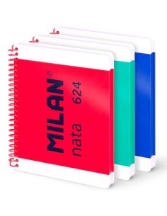 MILAN CUADERNO ESPIRAL A5 80H 95GR PAUTADO 7MM TAPA DURA COLECCIÓN NATA® 624 SINCE 1918 SURTIDO PACK 3 UD