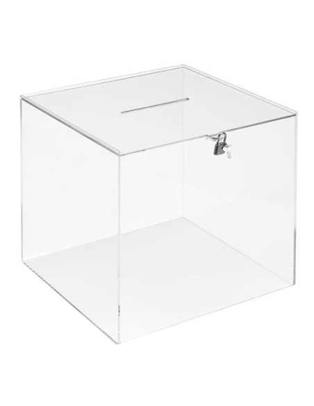 ARCHIVO 2000 URNA CUADRADA CON LLAVE Y RANURA SUPERIOR 300X300X300MM METACRILATO 4MM TRANSPARENTE