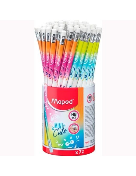 MAPED LÁPIZ DE GRAFITO MINI CUTE HB C/GOMA DE BORRAR SURTIDO MULTICOLOR -BOTE EXPOSITOR 72U-
