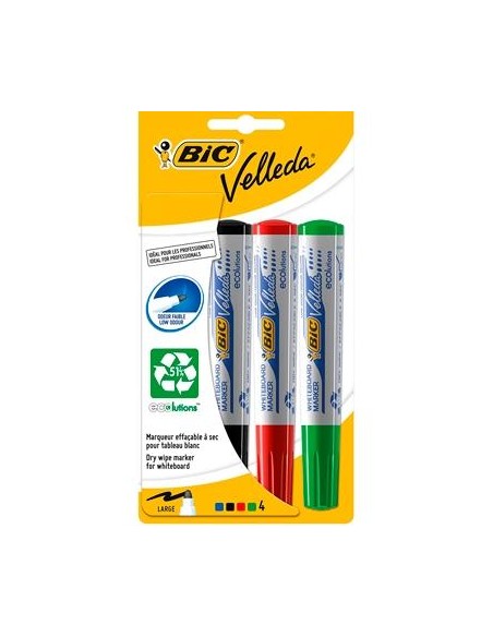 VELLEDA MARCADOR 1701 PIZARRA BLANCA PUNTA REDONDA SURTIDOS BLISTER - 4 UNIDADES -