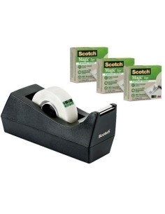SCOTCH DISPENSADOR PORTARROLLOS SCOTCH C38 NEGRO + 3 CINTA MAGICA 900