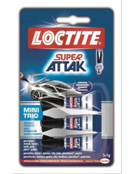 LOCTITE SUPER ATTAK MINI TRIO ADHESIVO INSTANTÁNEO 3X1G - Pack de 12 unidades