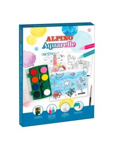 ALPINO SET CREATIVO DECOR AQUARELLE 6 ACUARELAS + 8 LÁMINAS + 2 GLITTER GLUE