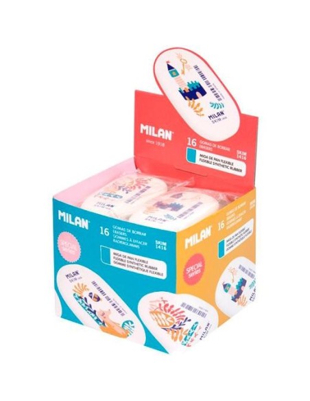 MILAN GOMA OVALADA 1416 SERIE SPECIAL STORY TIME CAJA EXPOSITORA DE 16 BLANCO