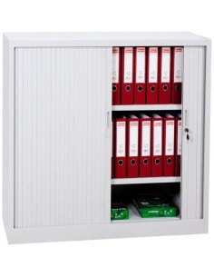 ARMARIO METÁLICO DOS PUERTAS PERSIANA CORREDERAS 105X102X45 CM (ANCHO X FONDO X ALTO) INCLUYE 2 BALDAS ACABADO EN GRIS. (MONTADO