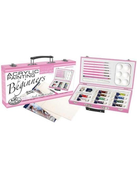 ROYAL LANGNICKEL MALETÍN ROSA DE PINCELES Y PINTURAS PARA PRINCIPIANTES