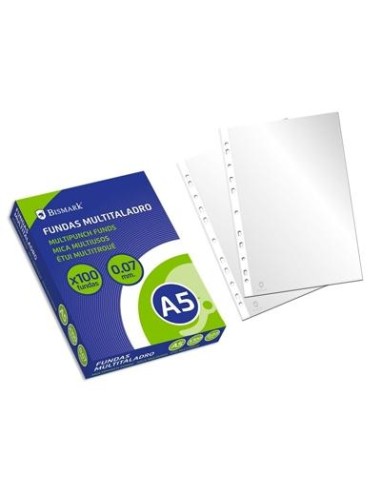 BISMARK FUNDAS MULTITALADRO A5 CAJA DE 100 PP TRANSPARENTE
