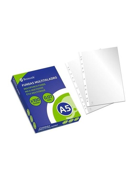 BISMARK FUNDAS MULTITALADRO A5 CAJA DE 100 PP TRANSPARENTE