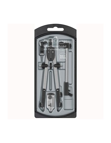 FABER CASTELL COMPÁS DE AJUSTE RÁPIDO ADAPTADOR UNIVERSAL ALARGADERA Y ACCESORIOS