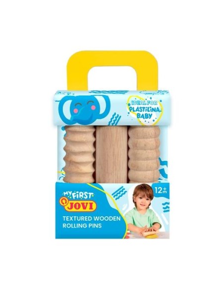 JOVI MALETÍN DE MODELAJE MY FIRST PLASTILINA BABY CON 3 RODILLOS DE MADERA DIFERENTES TEXTURAS +12M - 379/3RP##1 - 1 unidad