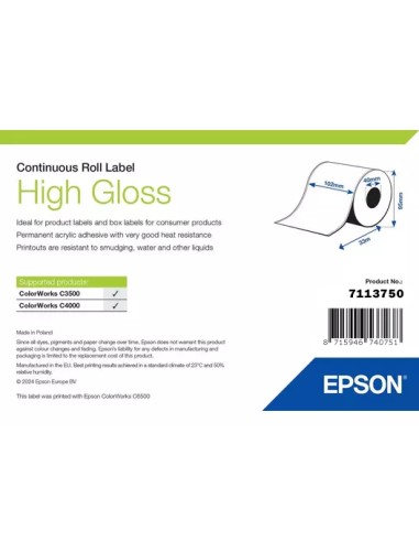 High Gloss Label - Continuous Roll: 102mm x 33m