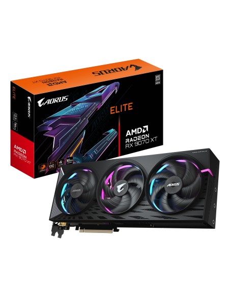 AORUS Radeon RX 9070 XT ELITE 16G Tarjeta Gráfica - 16GB GDDR6, 256 bits, PCI-E 5.0, 3100 MHz Frecuencia Base, 2 x DisplayPort, 