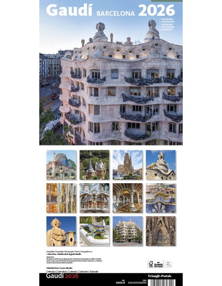 Cal 2026 Pared 16x16 cm Gaudi 2 B Pedrera