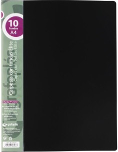 Carpeta 10 fundas elite a4 opaco color negro polipropileno