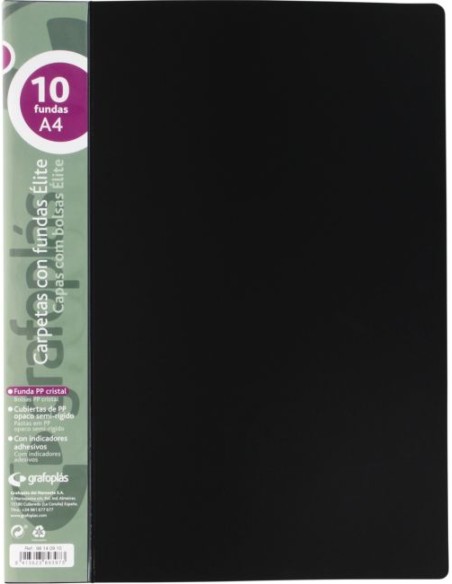 Carpeta 10 fundas elite a4 opaco color negro polipropileno