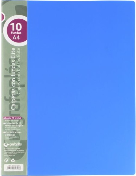 Carpeta 10 fundas elite a4 opaco color azul polipropileno