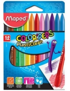 ESTUCHE 12 CERAS PLASTICLEAN COLORES SURTIDOS MAPED