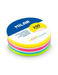 MILAN BLOC DE NOTAS ADHESIVAS REMOVIBLES REDONDAS Ø67MM 250H COLORES NEÓN