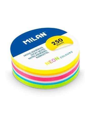 MILAN BLOC DE NOTAS ADHESIVAS REMOVIBLES REDONDAS Ø67MM 250H COLORES NEÓN