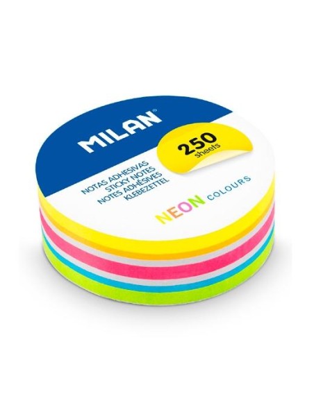 MILAN BLOC DE NOTAS ADHESIVAS REMOVIBLES REDONDAS Ø67MM 250H COLORES NEÓN