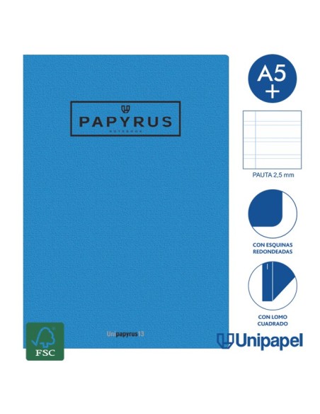 LIBRETA GRAPADA GOFRADA A5+ 48 HOJAS 90GR. PAUTA 2,5MM COLORES SURTIDOS PAPYRUS 88430899