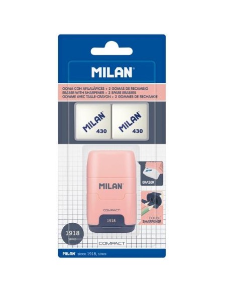 MILAN AFILABORRA COMPACT SERIE 1918 + 2 GOMAS DE RECAMBIO BLÍSTER ROSA