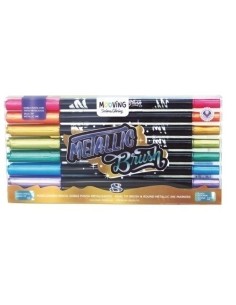 C 8 MARCADORES LONG DOBLE PUNTA PINCEL METALIZADOS COLORING