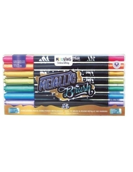 C 8 MARCADORES LONG DOBLE PUNTA PINCEL METALIZADOS COLORING