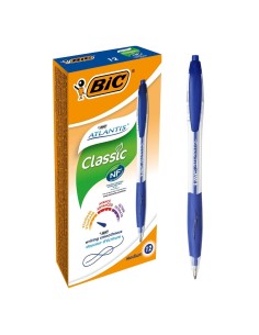 Atlantis Classic Azul Bolígrafo de punta retráctil con mecanismo de giro Medio 12 pieza(s)