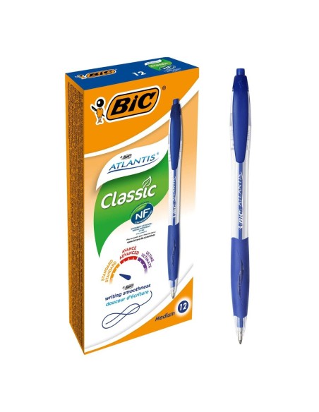 Atlantis Classic Azul Bolígrafo de punta retráctil con mecanismo de giro Medio 12 pieza(s)