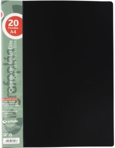 Carpeta 20 fundas elite a4 opaco color negro polipropileno