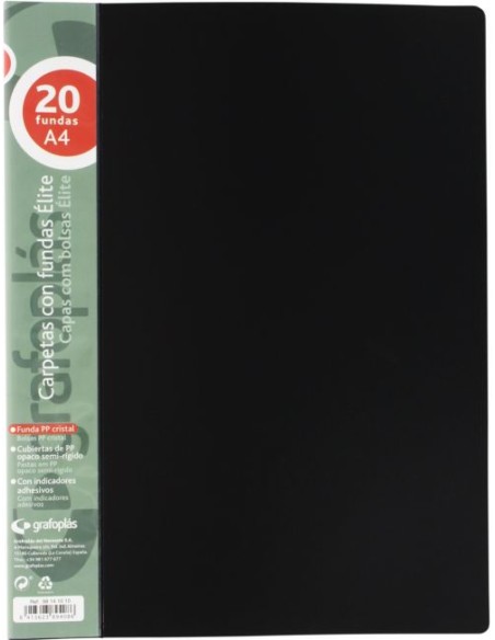 Carpeta 20 fundas elite a4 opaco color negro polipropileno