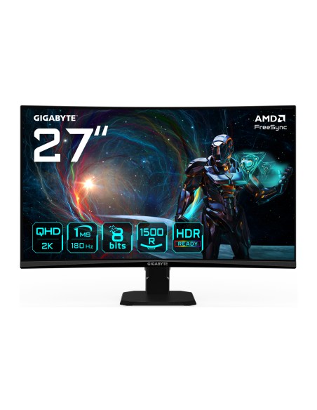 GS27QCA 27" Monitor Curvo para Gaming QHD - 2560 x 1440, 180Hz, 1ms, 250 cd/m², FreeSync, HDR Ready, HDMI 2.0, DisplayPort 1.4
