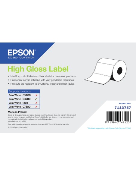 High Gloss Label - Continuous Roll: 102mm x 33m