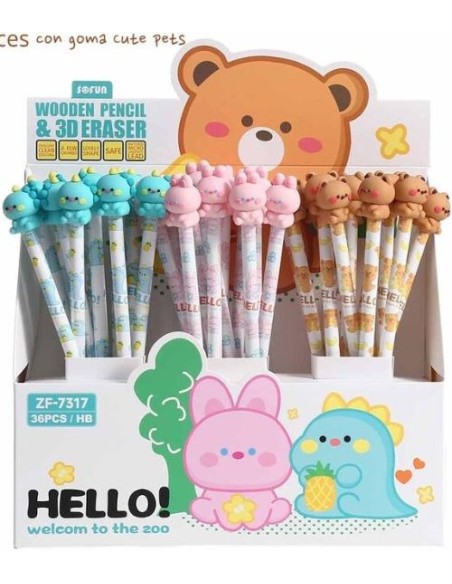EXP 36 LAPICES CON GOMA 3D OSOS Y AMIGOS