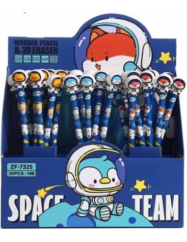 EXP 36 LAPICES CON GOMA 3D ANIMALES EN EL ESPACIO