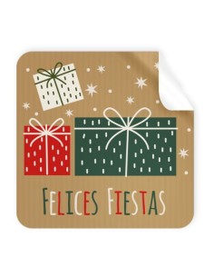 ROLLO 250 ETIQUETAS CUADRADAS KRAFT FELICES FIESTAS
