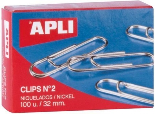 C/10 CAJAS 100 CLIPS NIQUELADOS 32MM Nº2 APLI