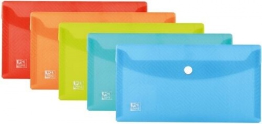 Paq/5 carpeta sobre plastico 22x12 cierre broche surtidos