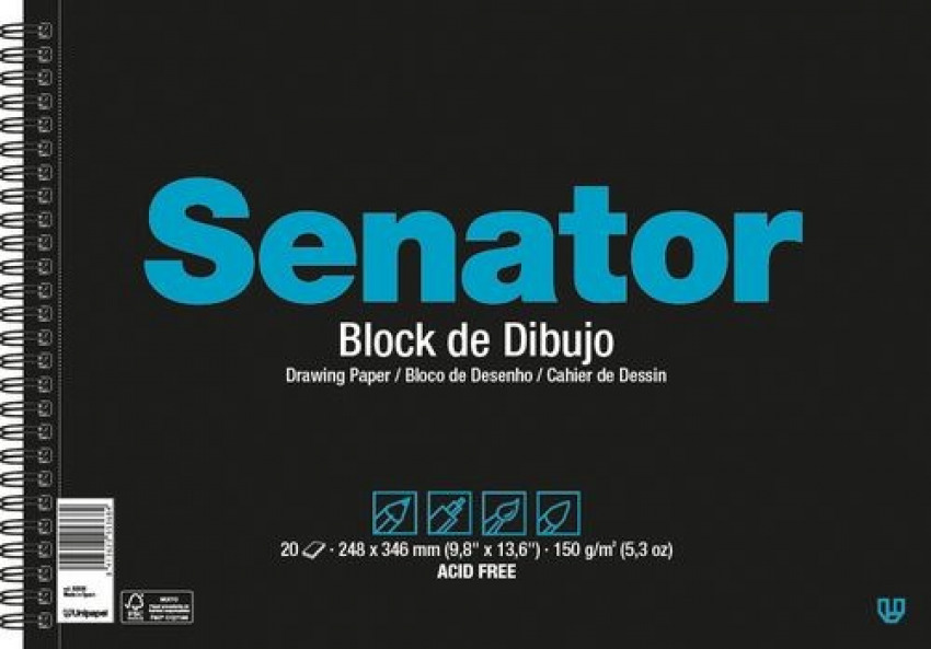 Bloc dibujo espiral senator fº prolongado 20h 150g liso microperforado
